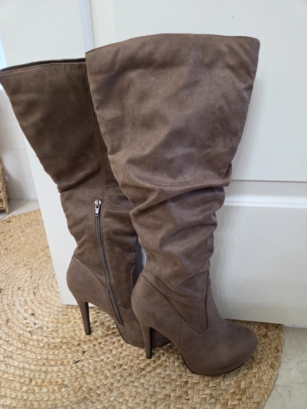 Women's Taupe Over-the-Knee Slouchy High Heel Boots